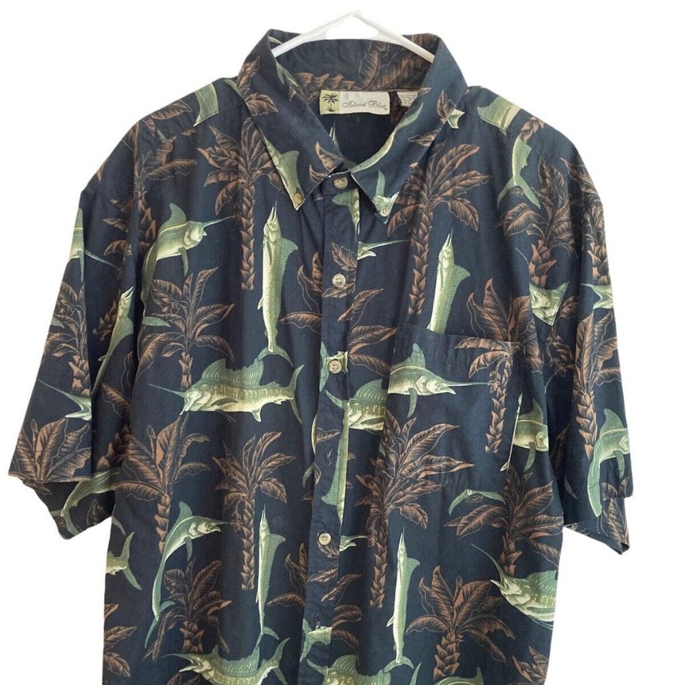 Island Blue Casual Shirt Mens Size XL Sword fish Short Sleeve XL Cotton …